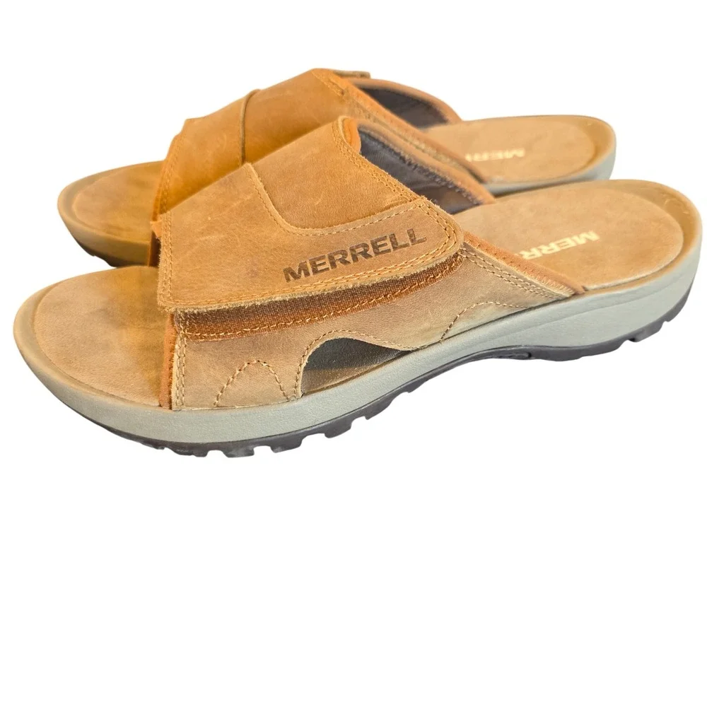 Merrell Mens Tobacco Brown Leather Slide Sandals J003827 Size 7 Air Cushion